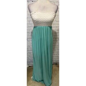 Levee Maxi Strapless Teal And White Flowy Long Dress Size Small